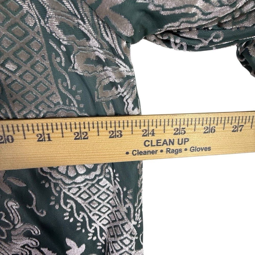 Umgee 1XL Sage Green Metallic Floral Boho Peasant Blouse Balloon Sleeve Top - Picture 9 of 13
